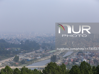 A layer of polluted haze shrouds the atmosphere of Kathmandu Valley as the Air Quality Index (AQI) dips in Kathmandu, Nepal, on November 2,...