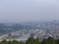 A layer of polluted haze shrouds the atmosphere of Kathmandu Valley as the Air Quality Index (AQI) dips in Kathmandu, Nepal, on November 2,...