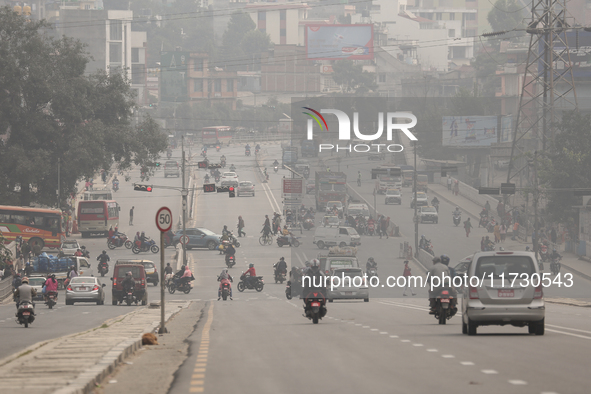 Kathmandu Valley is shrouded under a thick blanket of polluted smog as the pollution level rises in the bowl-shaped valley in Kathmandu, Nep...