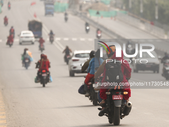 Kathmandu Valley is shrouded under a thick blanket of polluted smog as the pollution level rises in the bowl-shaped valley in Kathmandu, Nep...