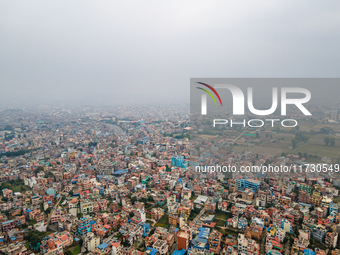 The aerial view shows that the air pollution level increases significantly in Kathmandu Valley, Nepal, on November 2, 2024. (