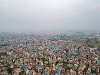 The aerial view shows that the air pollution level increases significantly in Kathmandu Valley, Nepal, on November 2, 2024. (