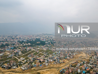 The aerial view shows that the air pollution level increases significantly in Kathmandu Valley, Nepal, on November 2, 2024. (