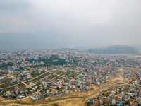 The aerial view shows that the air pollution level increases significantly in Kathmandu Valley, Nepal, on November 2, 2024. (