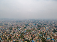 The aerial view shows that the air pollution level increases significantly in Kathmandu Valley, Nepal, on November 2, 2024. (