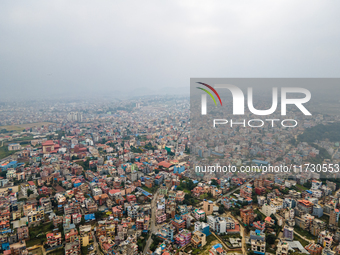 The aerial view shows that the air pollution level increases significantly in Kathmandu Valley, Nepal, on November 2, 2024. (