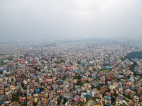 The aerial view shows that the air pollution level increases significantly in Kathmandu Valley, Nepal, on November 2, 2024. (