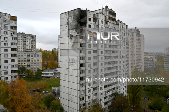 Apartments on the top two floors of a 16-storey residential building in the Sviatoshynskyi district are damaged by a fire caused by falling...