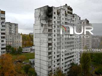 Apartments on the top two floors of a 16-storey residential building in the Sviatoshynskyi district are damaged by a fire caused by falling...