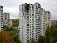 Apartments on the top two floors of a 16-storey residential building in the Sviatoshynskyi district are damaged by a fire caused by falling...