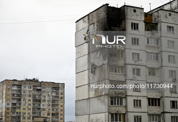 Apartments on the top two floors of a 16-storey residential building in the Sviatoshynskyi district are damaged by a fire caused by falling...