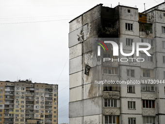 Apartments on the top two floors of a 16-storey residential building in the Sviatoshynskyi district are damaged by a fire caused by falling...