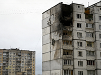 Apartments on the top two floors of a 16-storey residential building in the Sviatoshynskyi district are damaged by a fire caused by falling...