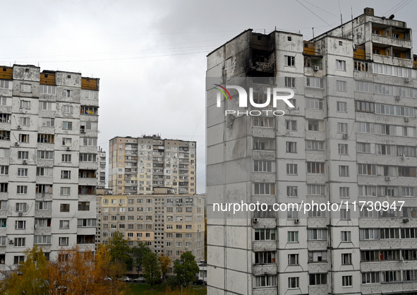 Apartments on the top two floors of a 16-storey residential building in the Sviatoshynskyi district are damaged by a fire caused by falling...