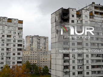 Apartments on the top two floors of a 16-storey residential building in the Sviatoshynskyi district are damaged by a fire caused by falling...