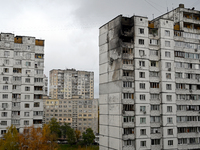 Apartments on the top two floors of a 16-storey residential building in the Sviatoshynskyi district are damaged by a fire caused by falling...