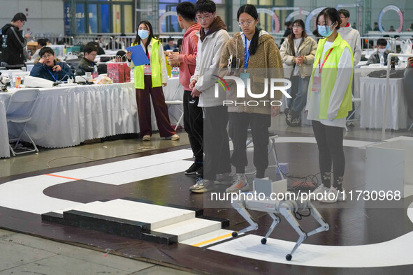 Visitors watch a robot perform at the China Robot Competition in Xi'an, China, on November 2, 2024. 