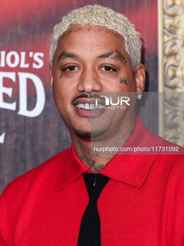 Alexander Edwards arrives at Darren Dzienciol's Haunted Hotel Halloween Party 2024 presented by UTOPIA and Casa Azul Organic Tequila held at...