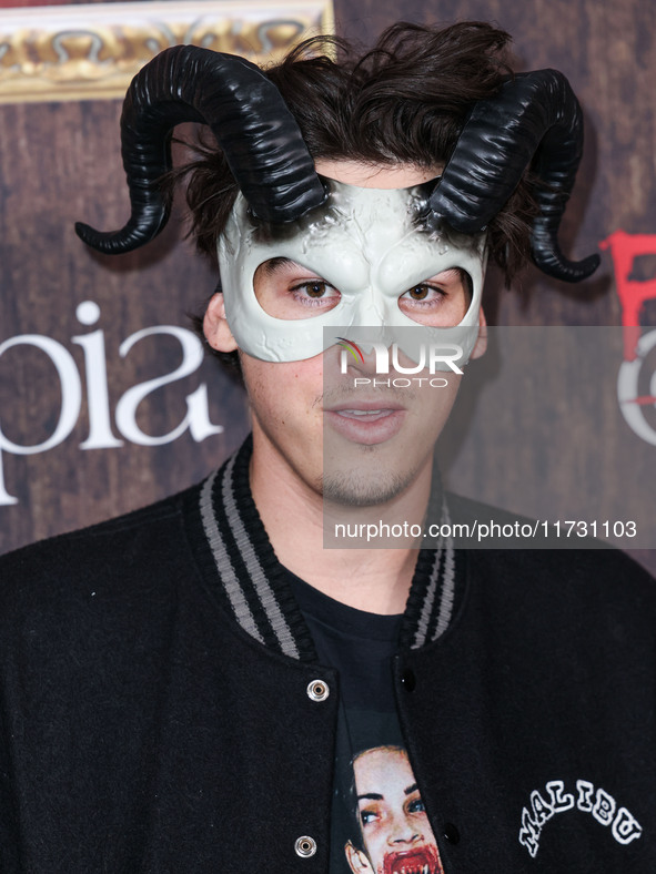 Paris Brosnan arrives at Darren Dzienciol's Haunted Hotel Halloween Party 2024 presented by UTOPIA and Casa Azul Organic Tequila held at the...