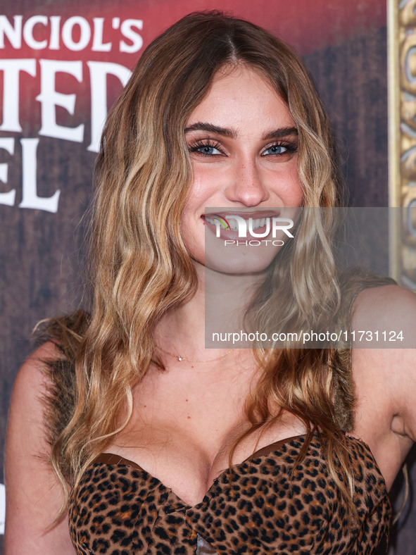 Sadie Rey arrives at Darren Dzienciol's Haunted Hotel Halloween Party 2024 presented by UTOPIA and Casa Azul Organic Tequila held at the Fai...