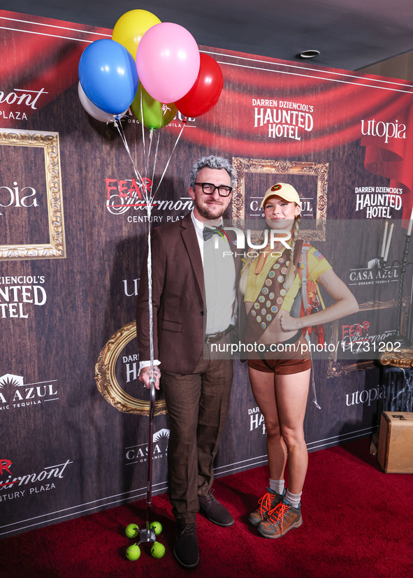 Johnny Manziel and Josie Canseco arrive at Darren Dzienciol's Haunted Hotel Halloween Party 2024 presented by UTOPIA and Casa Azul Organic T...