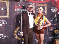 Johnny Manziel and Josie Canseco arrive at Darren Dzienciol's Haunted Hotel Halloween Party 2024 presented by UTOPIA and Casa Azul Organic T...