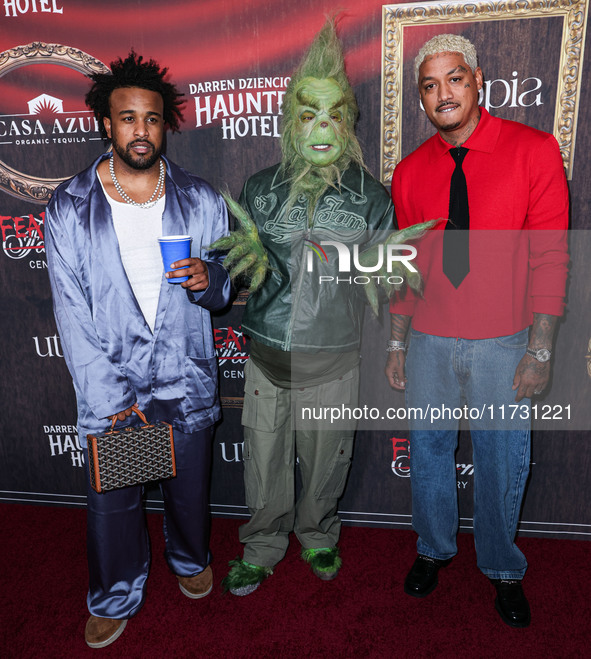 Keefa Black, Tyga and Alexander Edwards arrive at Darren Dzienciol's Haunted Hotel Halloween Party 2024 presented by UTOPIA and Casa Azul Or...