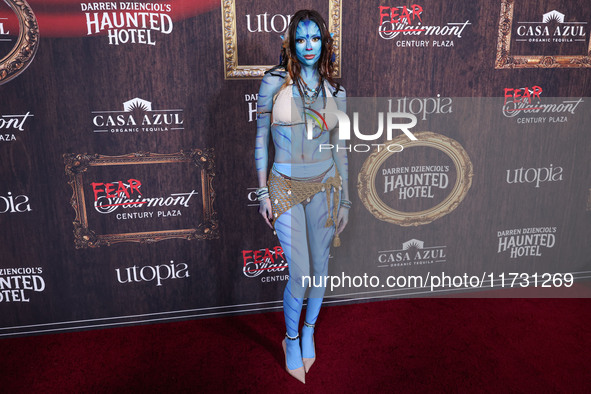 Kayla Richart arrives at Darren Dzienciol's Haunted Hotel Halloween Party 2024 presented by UTOPIA and Casa Azul Organic Tequila held at the...