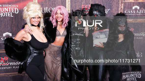 Sara Sampaio, Georgie Flores, Juliana Herz, Val Novak and Emma Lindsey arrive at Darren Dzienciol's Haunted Hotel Halloween Party 2024 prese...