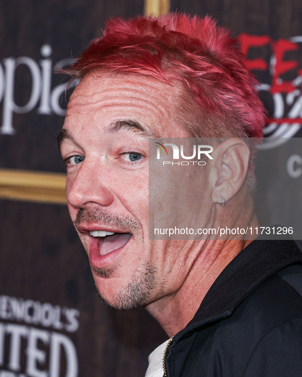 Diplo (Thomas Wesley Pentz) arrives at Darren Dzienciol's Haunted Hotel Halloween Party 2024 presented by UTOPIA and Casa Azul Organic Tequi...