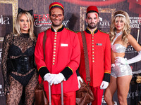 Jessica Thompson, Darren Dzienciol and Julia Shea Hamilton arrive at Darren Dzienciol's Haunted Hotel Halloween Party 2024 presented by UTOP...