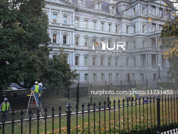 New fences are installed at the White House complex in Washington, D.C., United States, on November 1, 2024, as the election draws near. The...