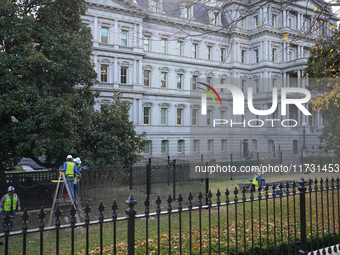 New fences are installed at the White House complex in Washington, D.C., United States, on November 1, 2024, as the election draws near. The...