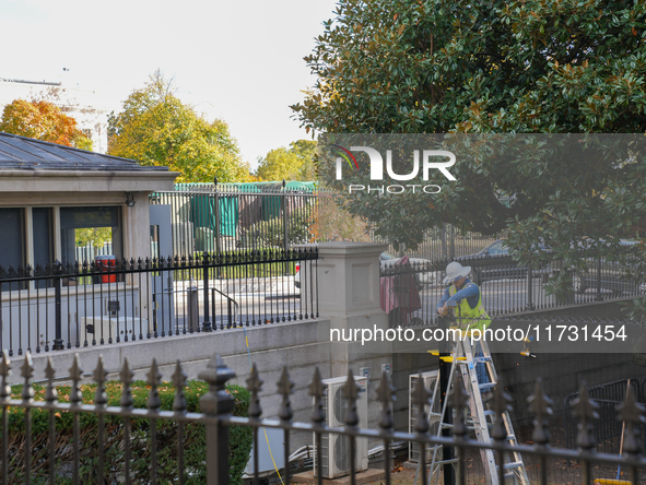 New fences are installed at the White House complex in Washington, D.C., United States, on November 1, 2024, as the election draws near. The...