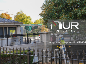 New fences are installed at the White House complex in Washington, D.C., United States, on November 1, 2024, as the election draws near. The...