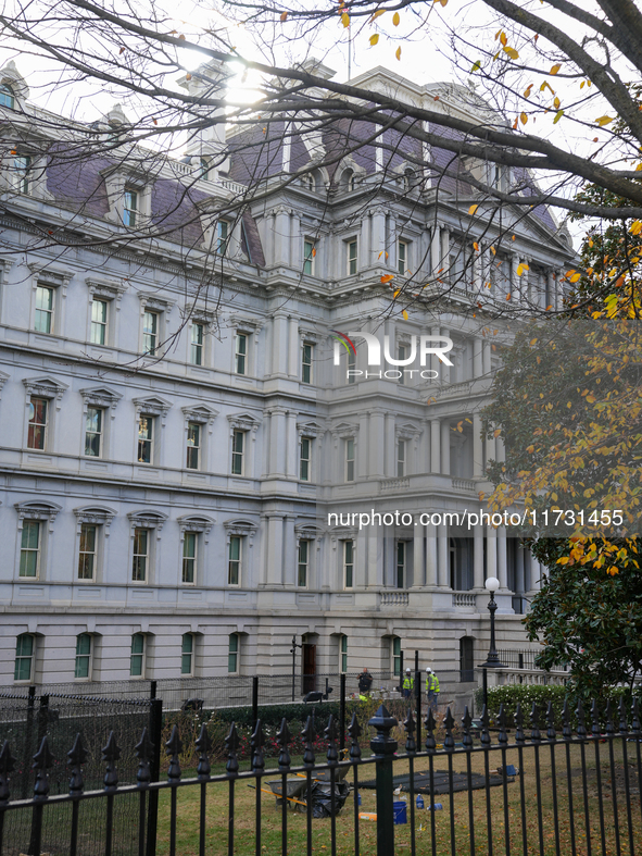 New fences are installed at the White House complex in Washington, D.C., United States, on November 1, 2024, as the election draws near. The...