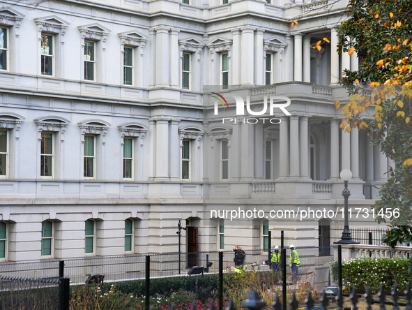 New fences are installed at the White House complex in Washington, D.C., United States, on November 1, 2024, as the election draws near. The...