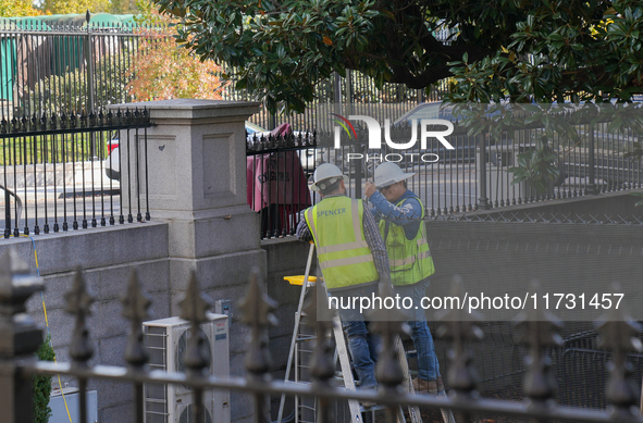 New fences are installed at the White House complex in Washington, D.C., United States, on November 1, 2024, as the election draws near. The...