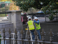 New fences are installed at the White House complex in Washington, D.C., United States, on November 1, 2024, as the election draws near. The...