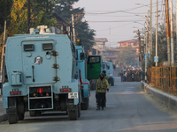 Indian paramilitary troopers remain alert near the encounter site in Srinagar, Indian Administered Kashmir, on November 2, 2024. Three milit...