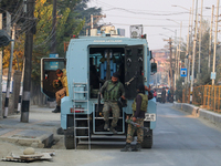 Indian paramilitary troopers remain alert near the encounter site in Srinagar, Indian Administered Kashmir, on November 2, 2024. Three milit...