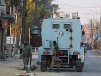 Indian paramilitary troopers remain alert near the encounter site in Srinagar, Indian Administered Kashmir, on November 2, 2024. Three milit...