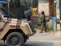 Indian paramilitary troopers remain alert near the encounter site in Srinagar, Indian Administered Kashmir, on November 2, 2024. Three milit...