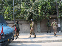 Indian paramilitary troopers patrol near the encounter site in Srinagar, Indian Administered Kashmir, on November 2, 2024. Three militants a...