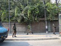 Indian paramilitary troopers patrol near the encounter site in Srinagar, Indian Administered Kashmir, on November 2, 2024. Three militants a...