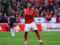 Callum Hudson-Odoi of Nottingham Forest reacts after a missed opportunity at goal during the Premier League match between Nottingham Forest...