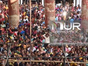 Hindu devotees participate in the 'Annakut' or 'Govardhan Puja' festival at the Madan Mohan temple in Kolkata, India, on November 2, 2024. G...