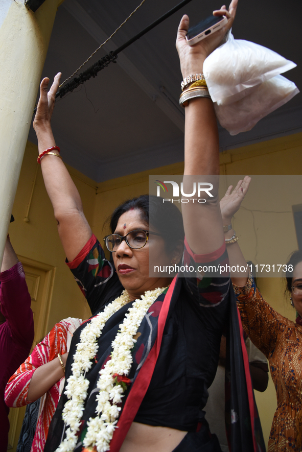 The Development and Social Welfare of West Bengal attends the Annakut Utsav (Govardhan Puja) at Madan Mohon Mandir in Kolkata, India, on Nov...