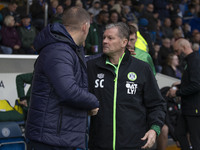 Forest Green manager Steve Cotterill and Stockport County manager Dave Challinor shake hands during the FA Cup First Round match between Sto...