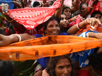 Hindu devotees participate in the 'Annakut' or 'Govardhan Puja' festival at the Madan Mohan temple in Kolkata, India, on November 2, 2024. G...